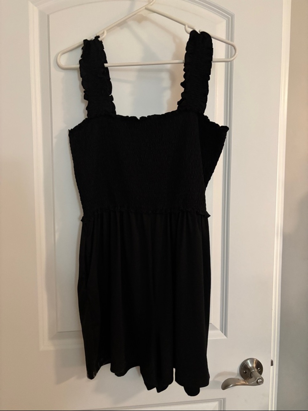 Smocked Black Romper with Ruffled Straps